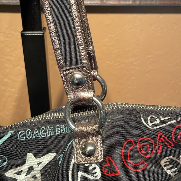 Coach Poppy Black Canvas & Bronze Metallic Leather Shoulder Bag Like New! - Picture 5 of 12